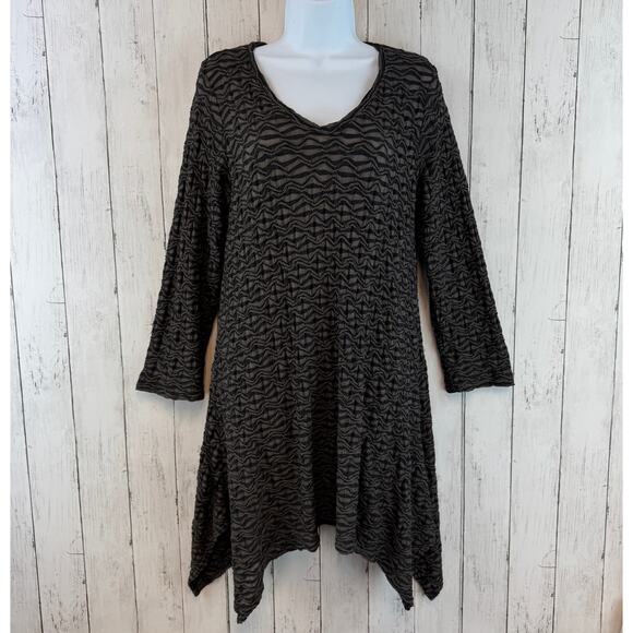 Cut Loose Brown Black Geometric Asymmetric Long Sleeve Tunic Dress Size Medium - Picture 1 of 14